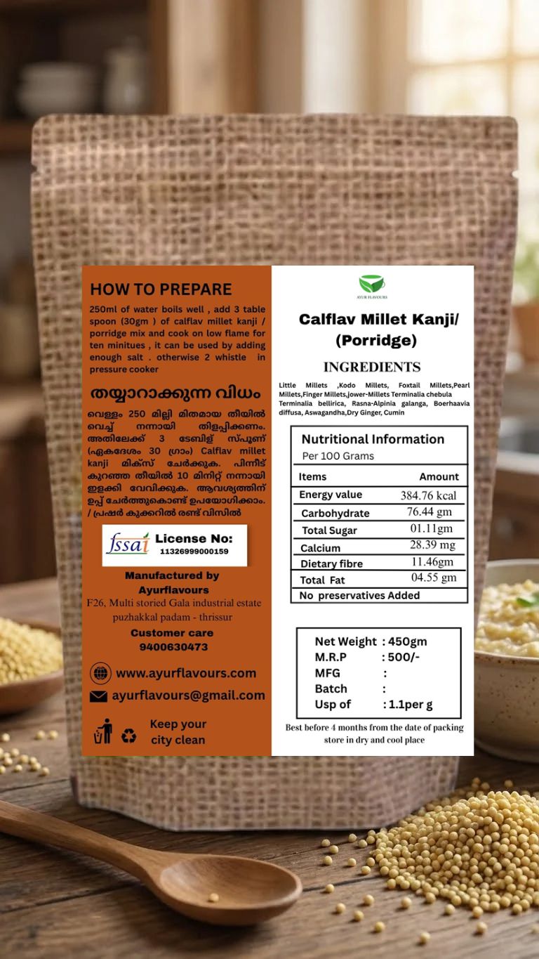 Creamy Calflav Millet Kanji porridge in a bowl, featuring millet grains and a smooth, comforting texture for a nutritious breakfast.