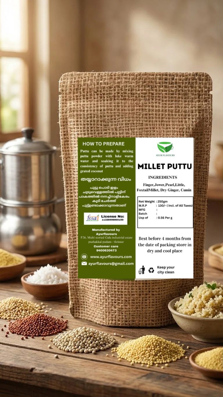 Assorted millet puttu with mixed flavors in a bowl, showcasing colorful ingredients and traditional presentation.
