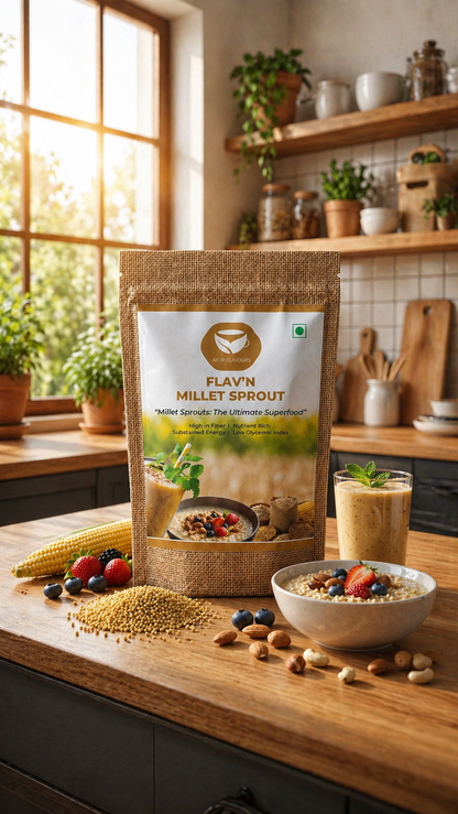 Indoor Flav’n Millet Sprout by My Store showing fresh, green millet sprouts growing in a container.
