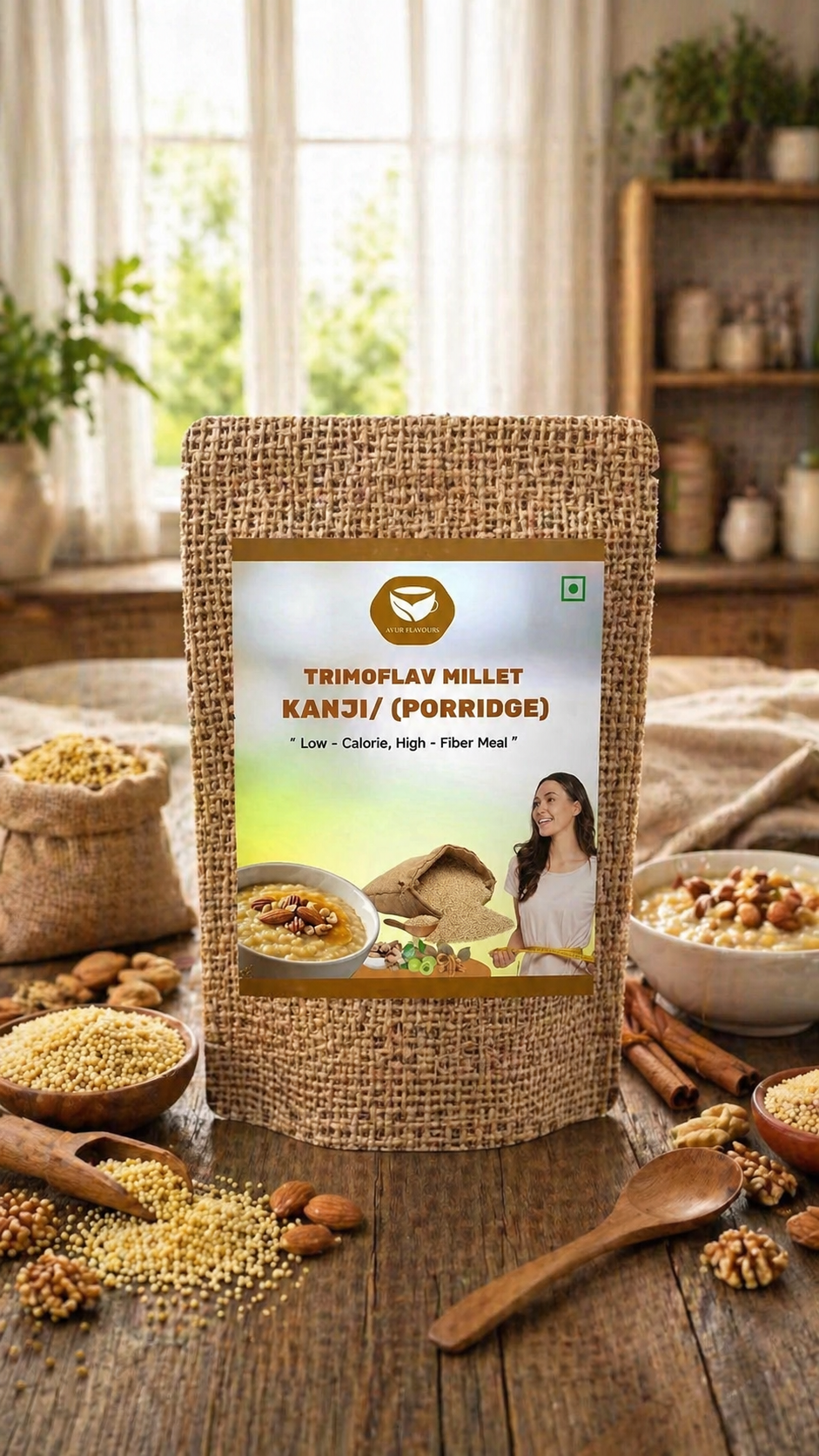 Creamy millet kanji porridge made from TrimOflav millet, a nutritious and hearty breakfast option from My Store.