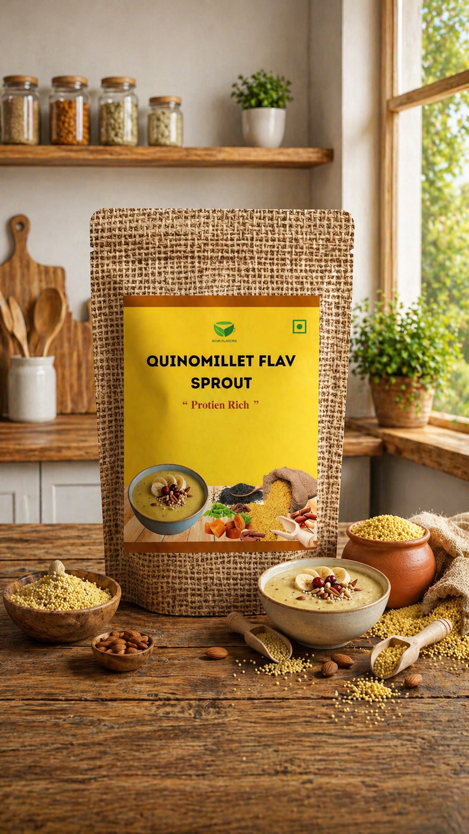 Indoor Quinomillet Flav Sprout Shake by My Store, featuring fresh sprouted millet in a vibrant, nutritious beverage.