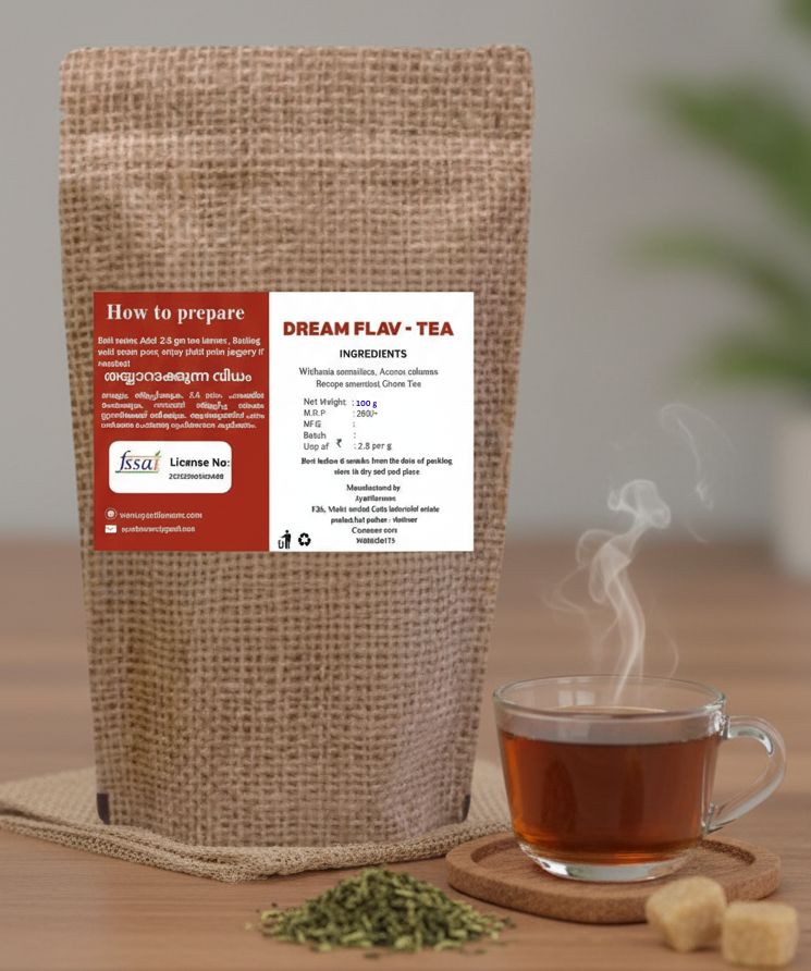 A package of Dream Flav Tea by My Store, featuring a 100g box with colorful tea leaves and branding on the label.