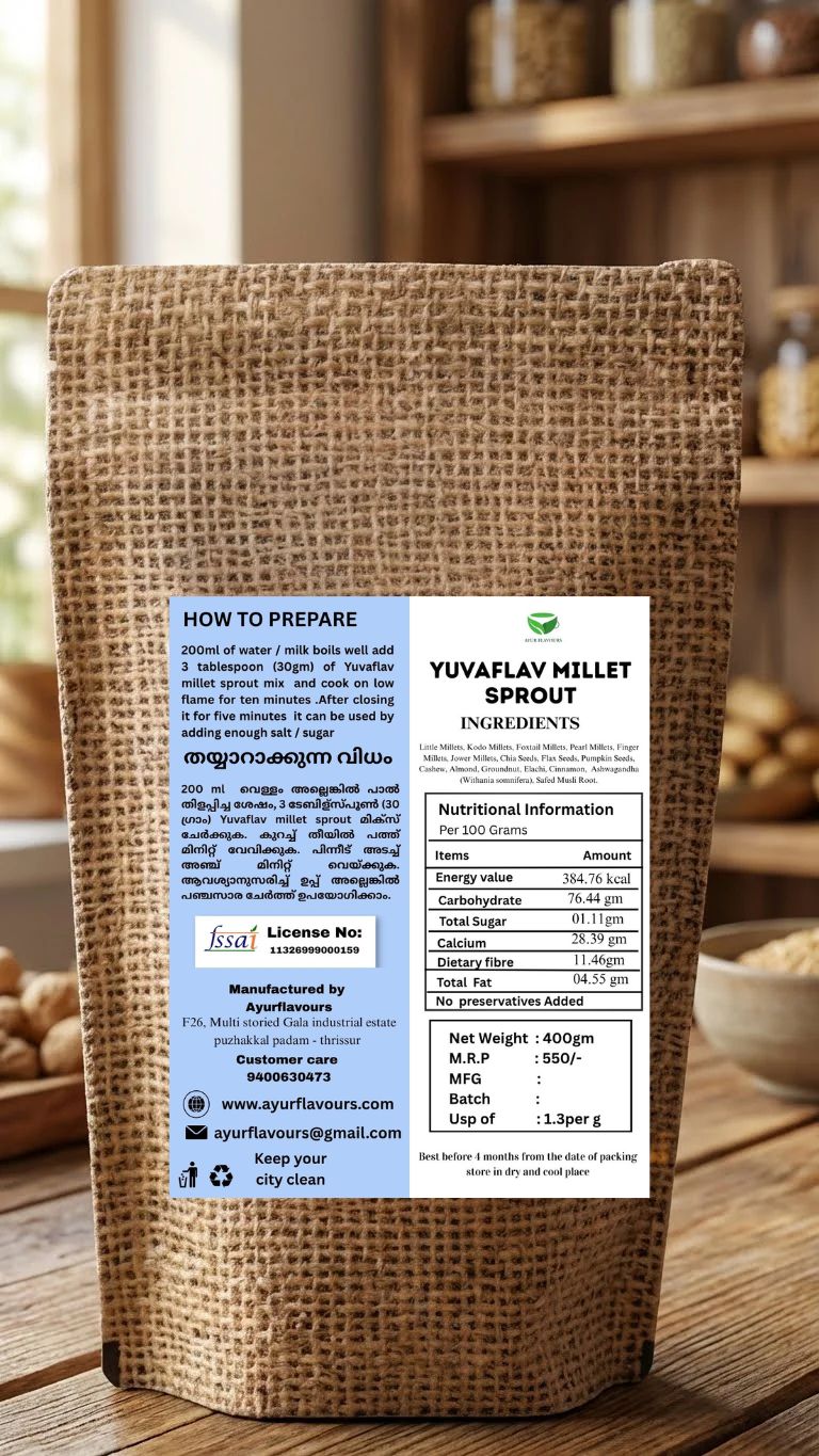 Yuvaflav Millet Sprout Mix by My Store featuring fresh, colorful sprouted millet grains on a white background.