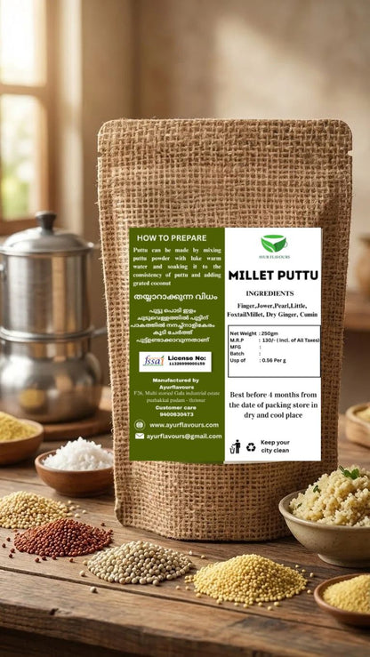 Assorted millet puttu with mixed flavors in a bowl, showcasing colorful ingredients and traditional presentation.